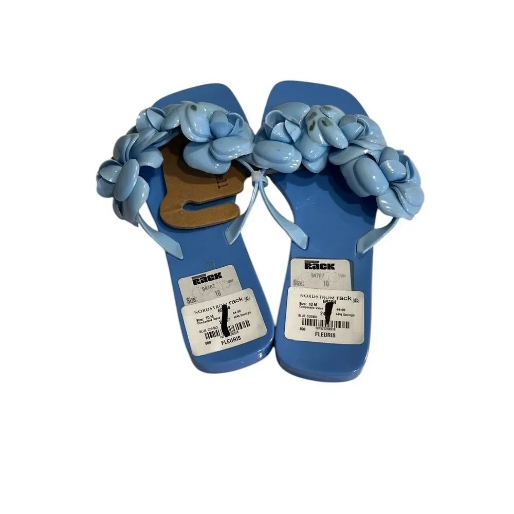 Jeffrey‎ Campbell Fleuris Jelly Flip Flop Blue Floral Thong Sandals Size 10 New